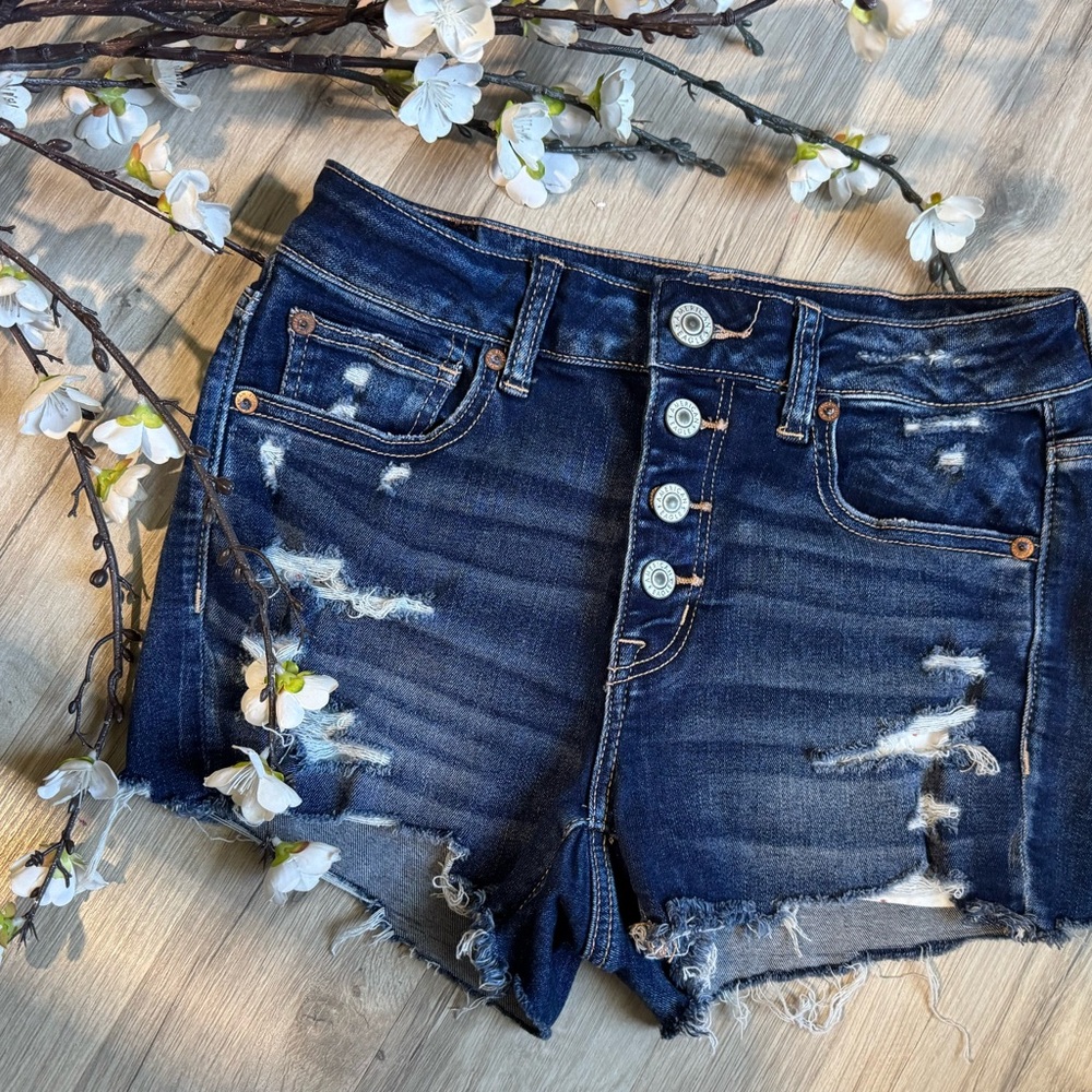 American Eagle By Payless Blue Jean Shorts Distressed Cut-Off